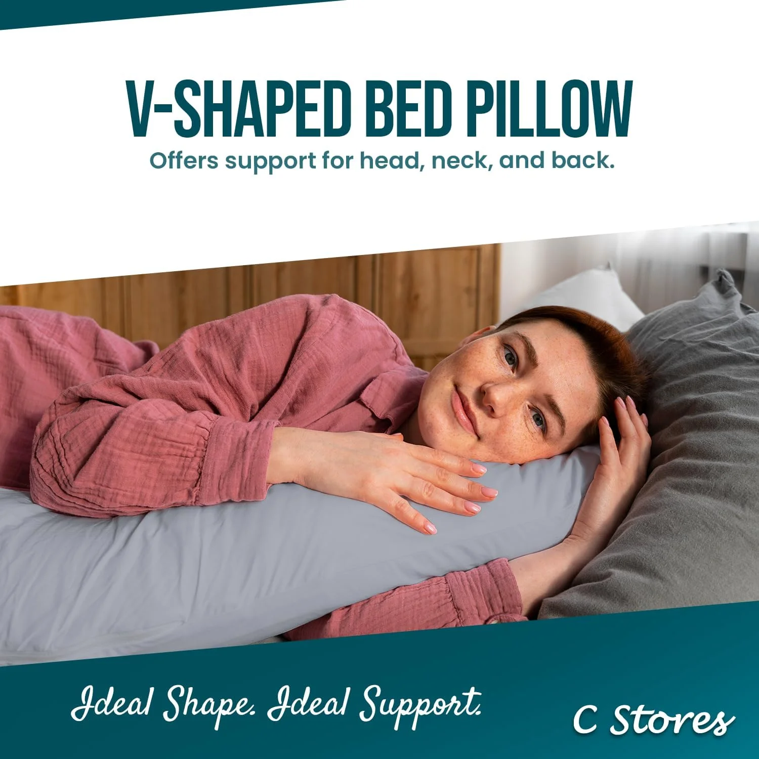 بالش V شکل ارتوپدی RLAjhhh Gklkfj CNA Stores، پشتیبانی بیشتر برای سر، گردن و کمر (خاکستری، بالش V با روکش)