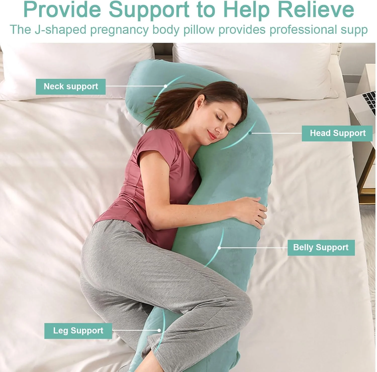 بالش بارداری برای خواب، بالش مخملی بارداری و بدن با فرم J، شیردهی، بالش حمایت از کل بدن برای بارداران، حمایت از باسن، پا، کمر، بالش بارداری با روکش قابل جدا شدن و شستشو