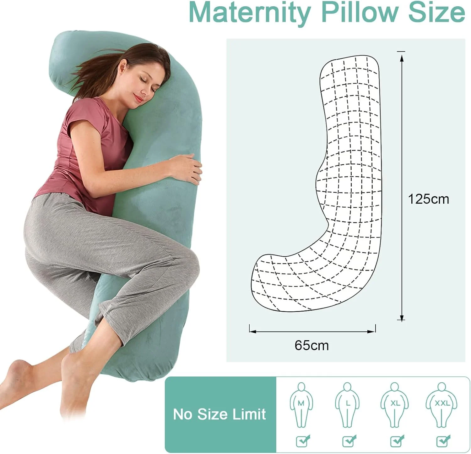 بالش بارداری برای خواب، بالش مخملی بارداری و بدن با فرم J، شیردهی، بالش حمایت از کل بدن برای بارداران، حمایت از باسن، پا، کمر، بالش بارداری با روکش قابل جدا شدن و شستشو