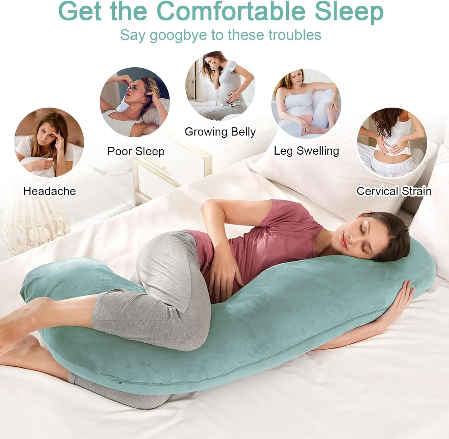 بالش بارداری برای خواب، بالش مخملی بارداری و بدن با فرم J، شیردهی، بالش حمایت از کل بدن برای بارداران، حمایت از باسن، پا، کمر، بالش بارداری با روکش قابل جدا شدن و شستشو