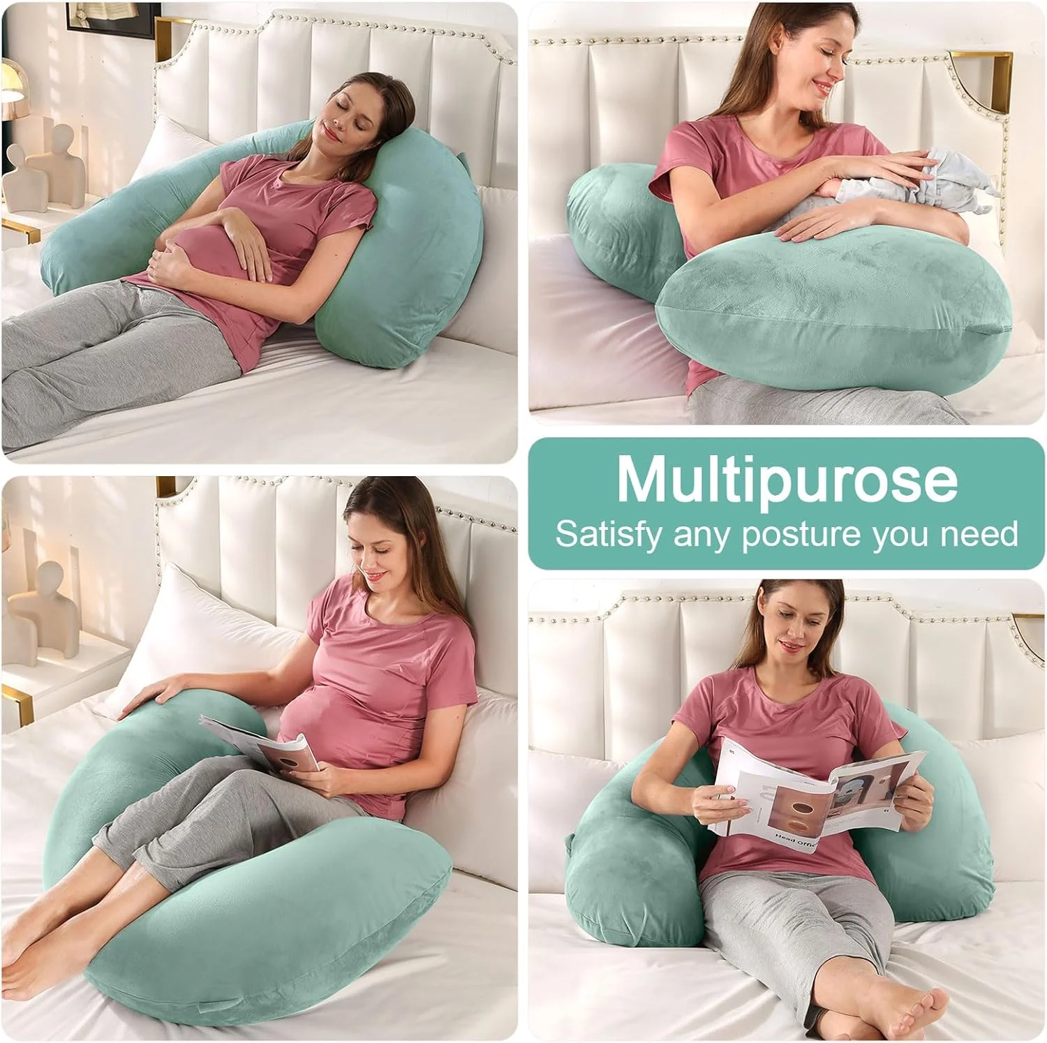 بالش بارداری برای خواب، بالش مخملی بارداری و بدن با فرم J، شیردهی، بالش حمایت از کل بدن برای بارداران، حمایت از باسن، پا، کمر، بالش بارداری با روکش قابل جدا شدن و شستشو