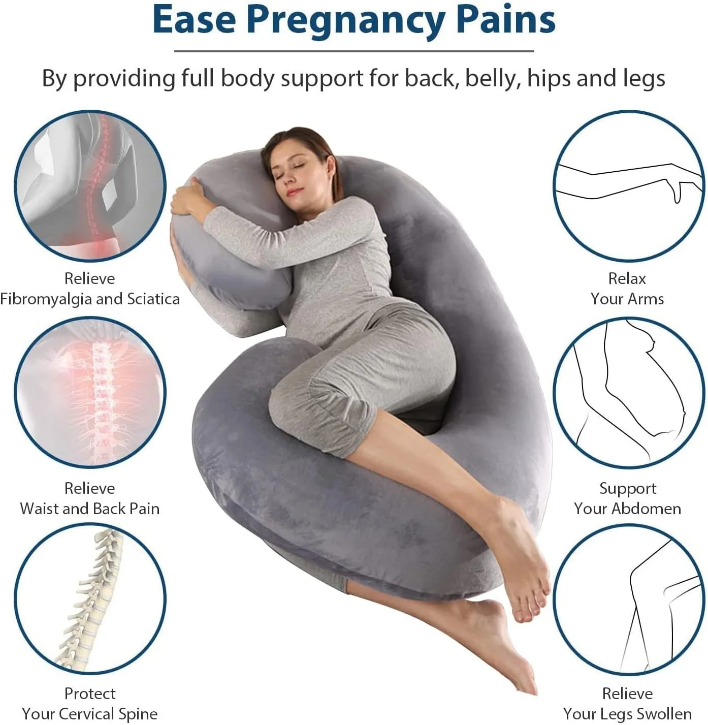 بالش بارداری خانگی سولفر | بالش بارداری 140 سانتی متری تمام بدن C شکل برای زنان باردار | پشتیبانی راحت با روکش مخملی قابل جابجایی و شستشو
