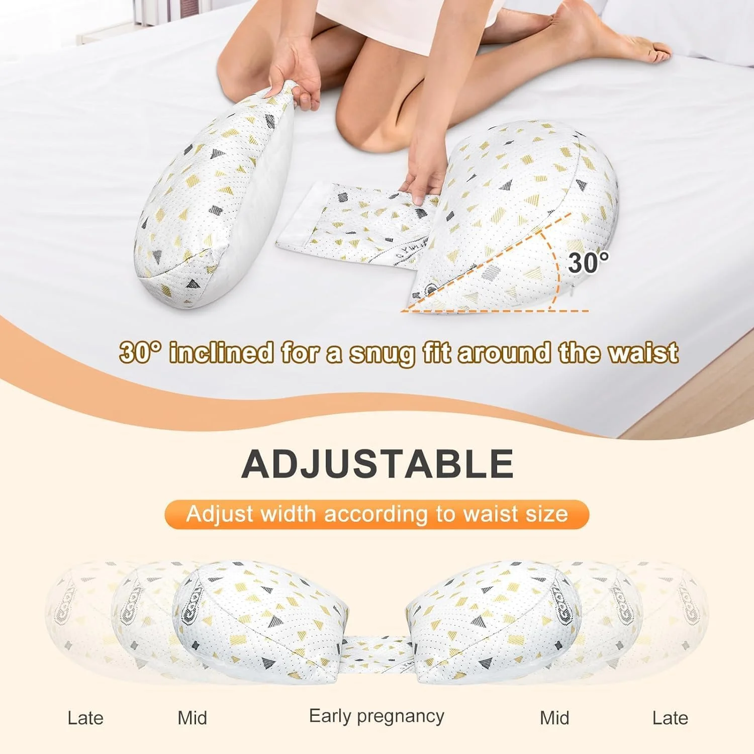 بالش بارداری U-HOOME برای خواب، بالش بدن بارداری نرم برای حمایت از کمر، پاها، شکم و باسن زنان باردار، بالش بارداری با روکش خنک کننده قابل تنظیم و جدا شدن (خاکستری)