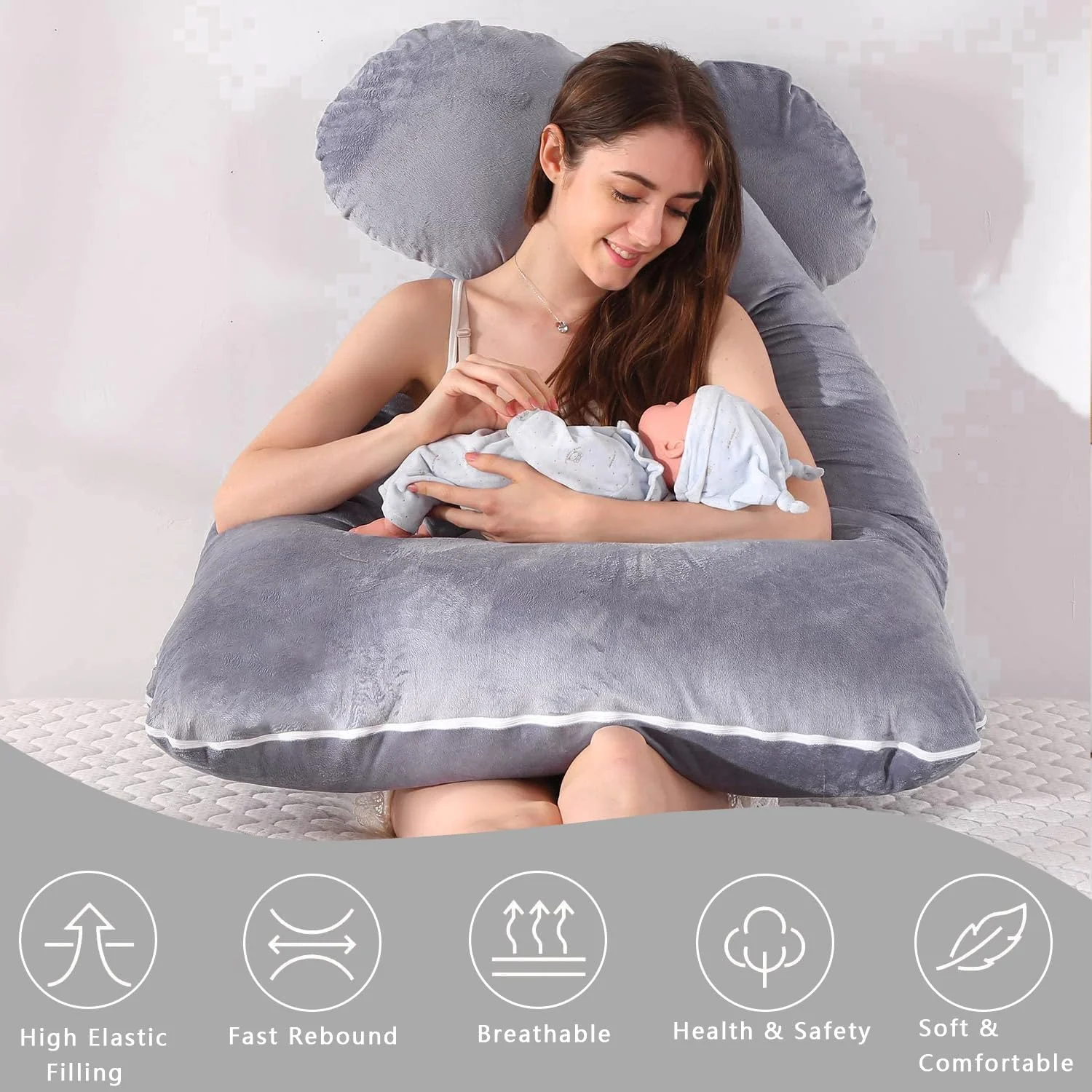 بالش بارداری U شکل برای حمایت کامل بدن و خواب آرام - مخمل خاکستری یا سفید (رنگ تصادفی) بالش بارداری U شکل برای حمایت کامل بدن و خواب آرام - مخمل خاکستری یا سفید (رنگ تصادفی)