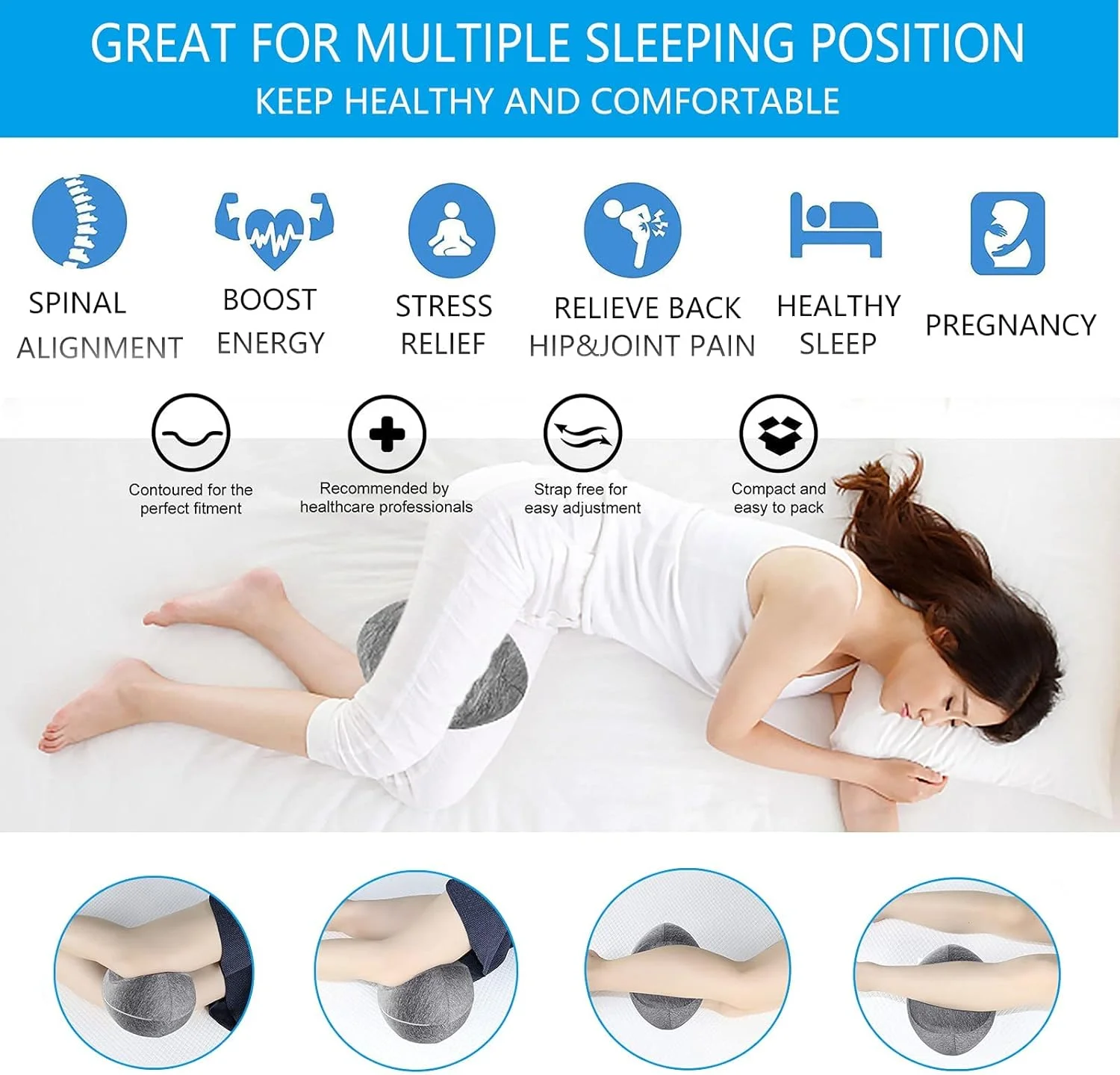 بالش زانو TERRIFI برای خوابیدن به پهلو، بالش ساق پا با فوم حافظه‌دار، بالش گوه ای خنک کننده برای حمایت از کمر، تسکین درد برای سیاتیک کمر و مفاصل ران، بالش زانوی ارگونومیک برای خواب بارداری