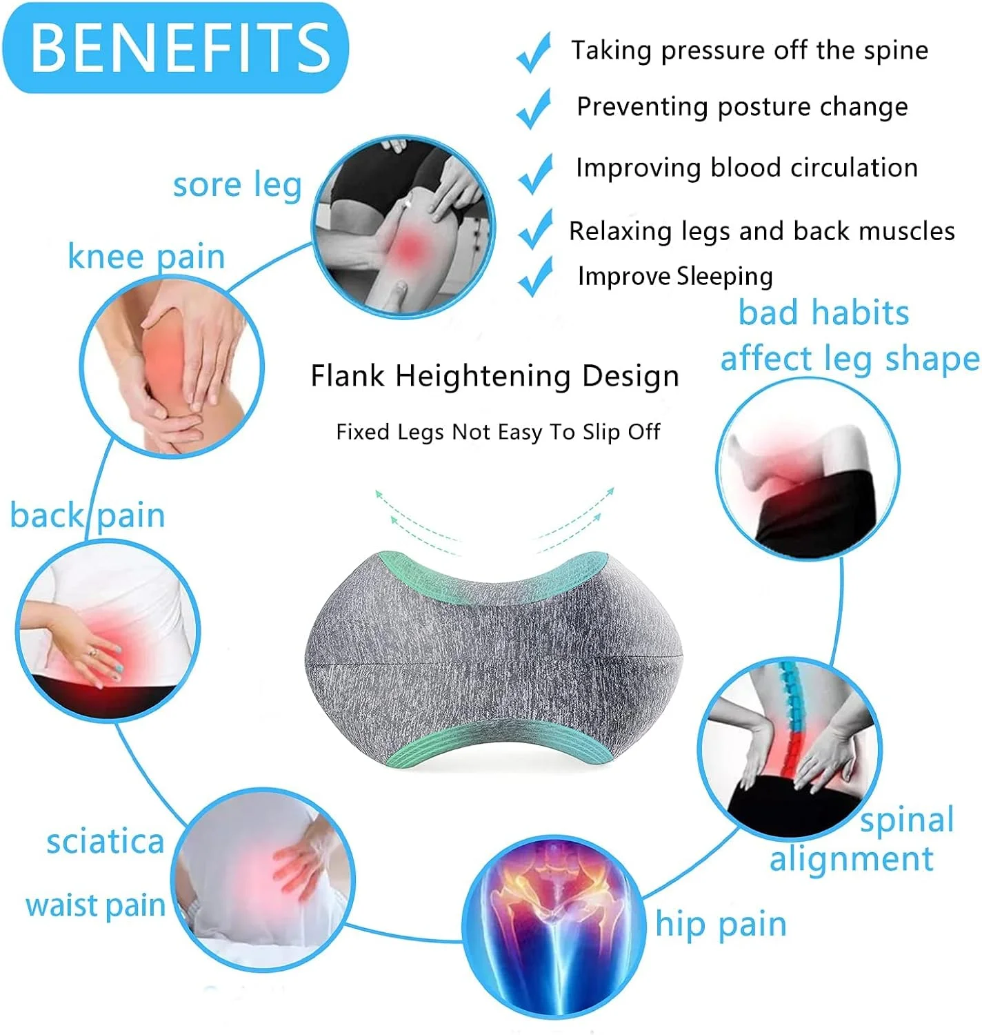 بالش زانو TERRIFI برای خوابیدن به پهلو، بالش ساق پا با فوم حافظه‌دار، بالش گوه ای خنک کننده برای حمایت از کمر، تسکین درد برای سیاتیک کمر و مفاصل ران، بالش زانوی ارگونومیک برای خواب بارداری
