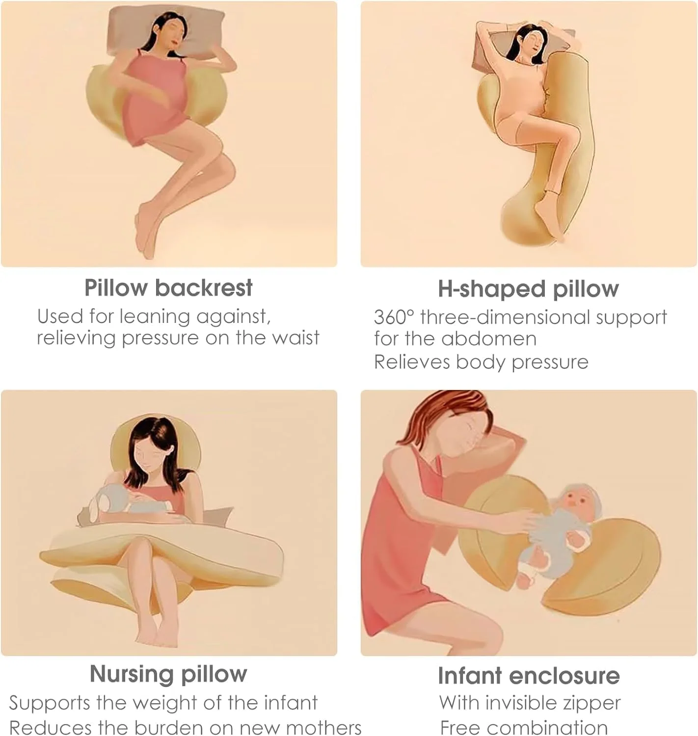 بالش بارداری U-HOOME برای خواب، بالش بدن بارداری نرم برای حمایت از کمر، پاها، شکم و باسن زنان باردار، بالش بارداری با روکش خنک کننده قابل تنظیم و جدا شدن (خاکستری)