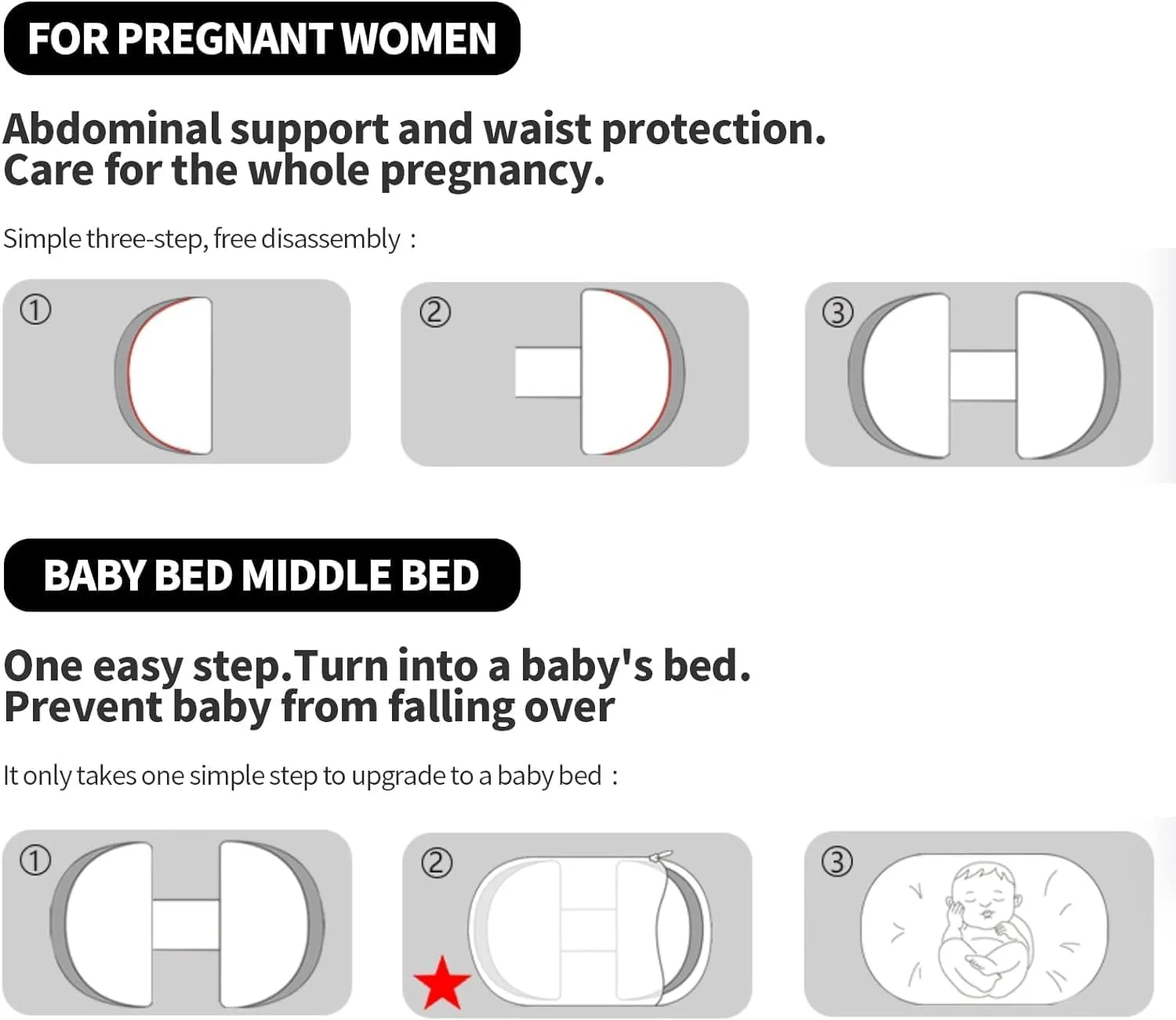 بالش بارداری U-HOOME برای خواب، بالش بدن بارداری نرم برای حمایت از کمر، پاها، شکم و باسن زنان باردار، بالش بارداری با روکش خنک کننده قابل تنظیم و جدا شدن (خاکستری)