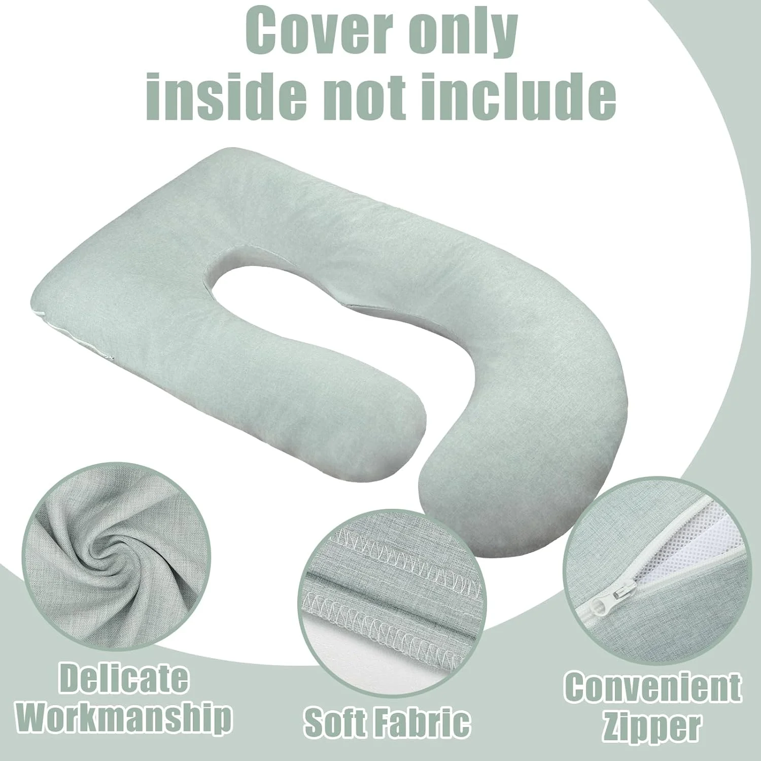 روکش بالش بارداری تانوفار مدل J (فقط روکش بالش)، روکش جایگزین بالش فوق العاده نرم برای بالش بارداری، با زیپ بزرگ، مناسب بالش بارداری 55/58 اینچی، خاکستری