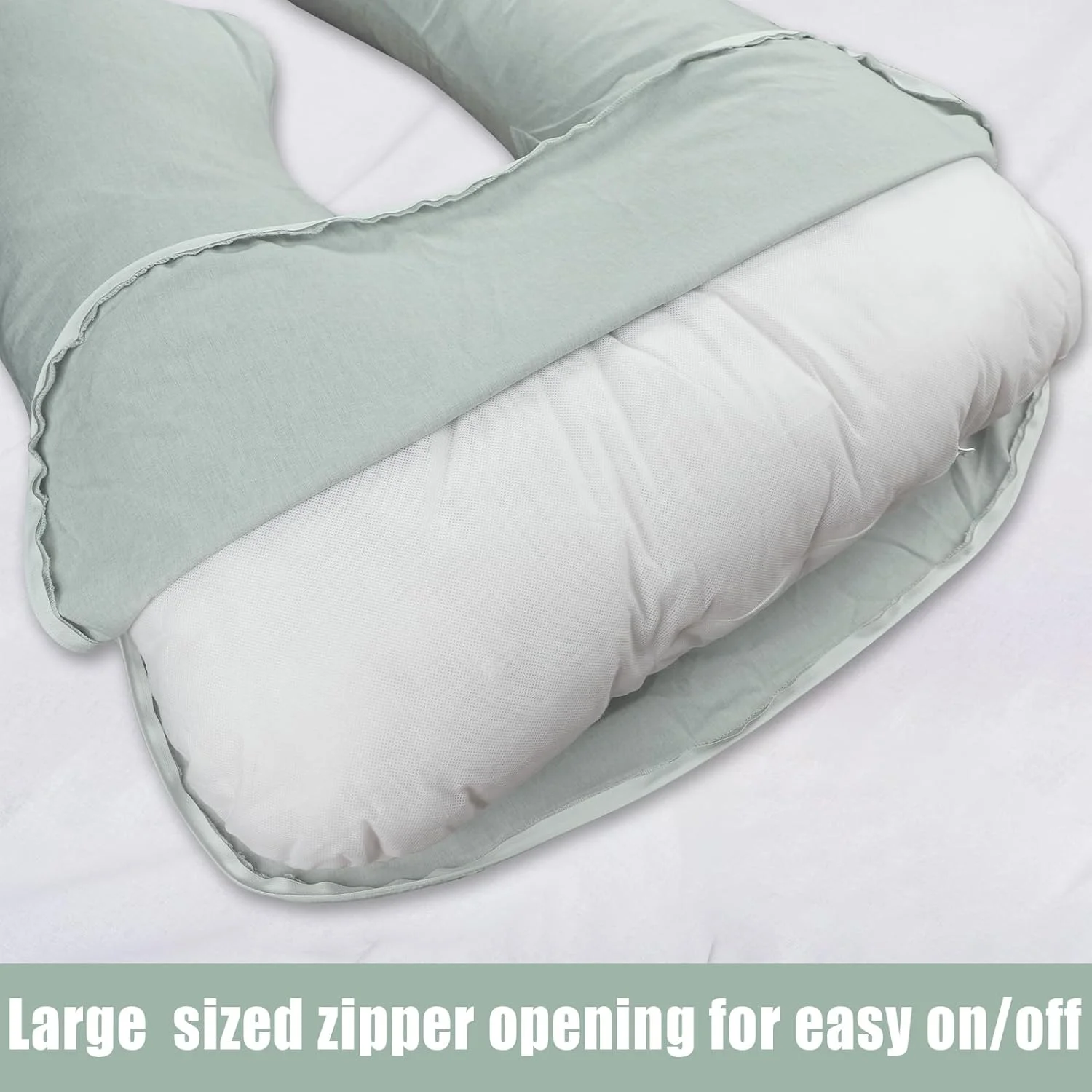 روکش بالش بارداری تانوفار مدل J (فقط روبالشی)، روکش جایگزین فوق العاده نرم برای بالش بارداری، با زیپ بزرگ، مناسب بالش بارداری 55/58 اینچی، خاکستری