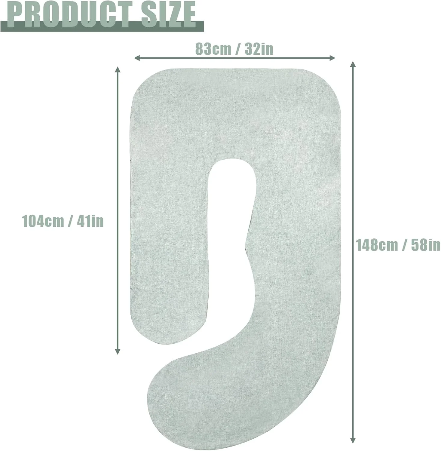 روکش بالش بارداری تانوفار مدل J (فقط روبالشی)، روکش جایگزین فوق العاده نرم برای بالش بارداری، با زیپ بزرگ، مناسب بالش بارداری 55/58 اینچی، خاکستری