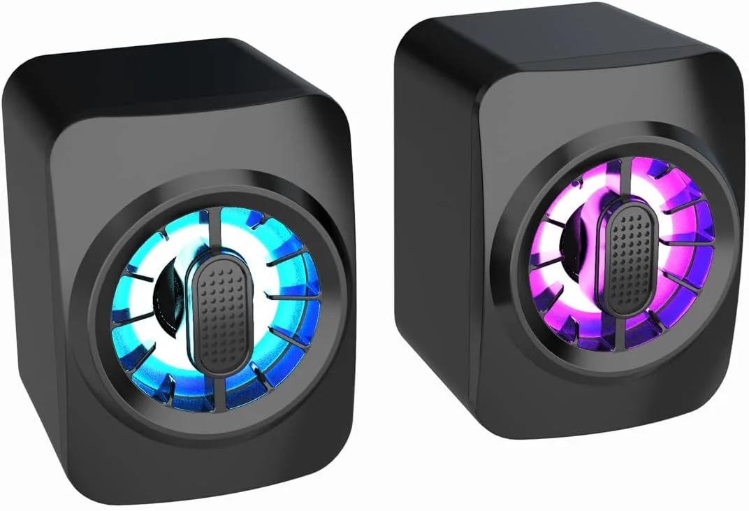 اسپیکر کامپیوتر Irovami A1، اسپیکر مینی قابل حمل RGB با USB، جعبه صدای سیمی 3.5 میلی متری، ساب ووفر 6 واتی، کنترل برای لپ تاپ، کامپیوتر رومیزی، تبلت، کامپیوتر شخصی، تلفن هوشمند