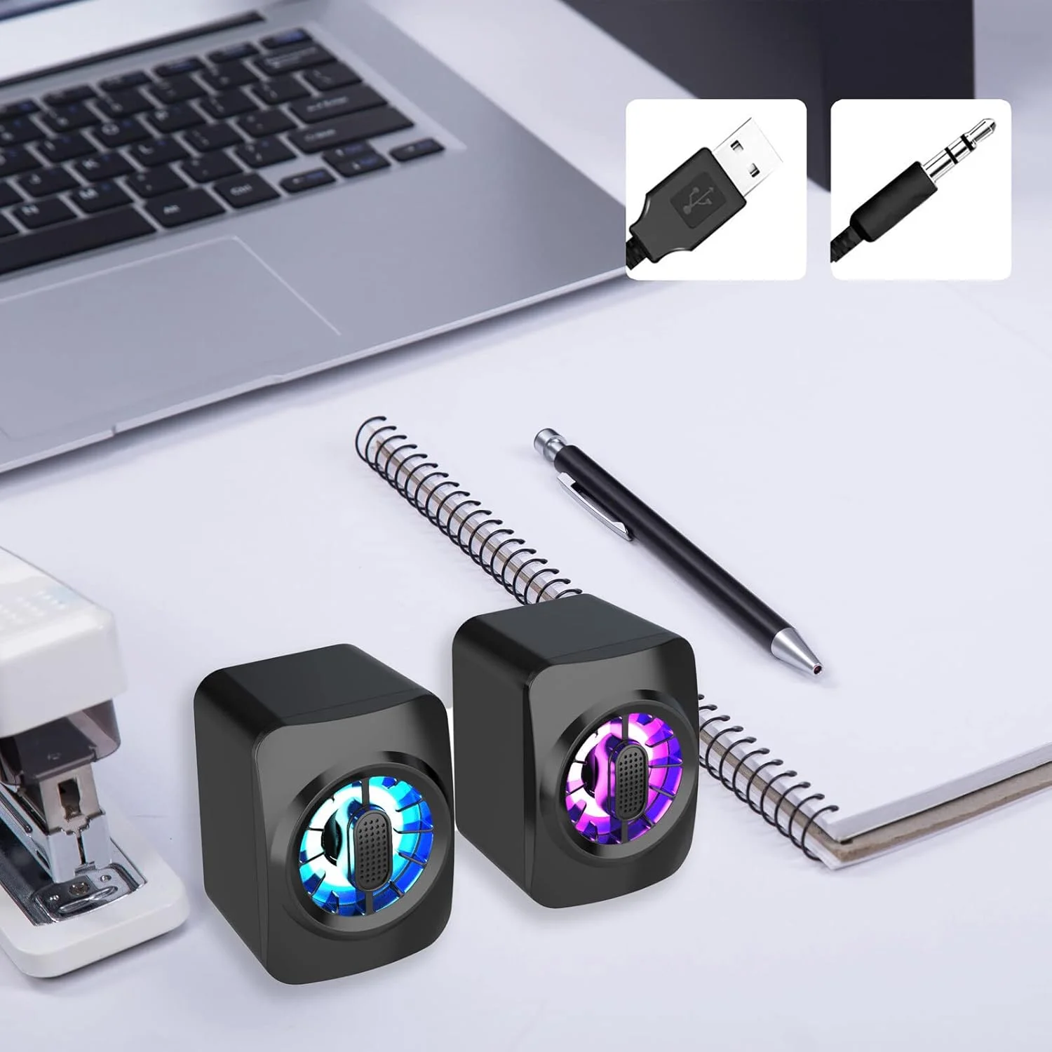 اسپیکر کامپیوتر Irovami A1، اسپیکر مینی قابل حمل RGB با USB، جعبه صدای سیمی 3.5 میلی متری، ساب ووفر 6 واتی، کنترل برای لپ تاپ، کامپیوتر رومیزی، تبلت، کامپیوتر شخصی، تلفن هوشمند