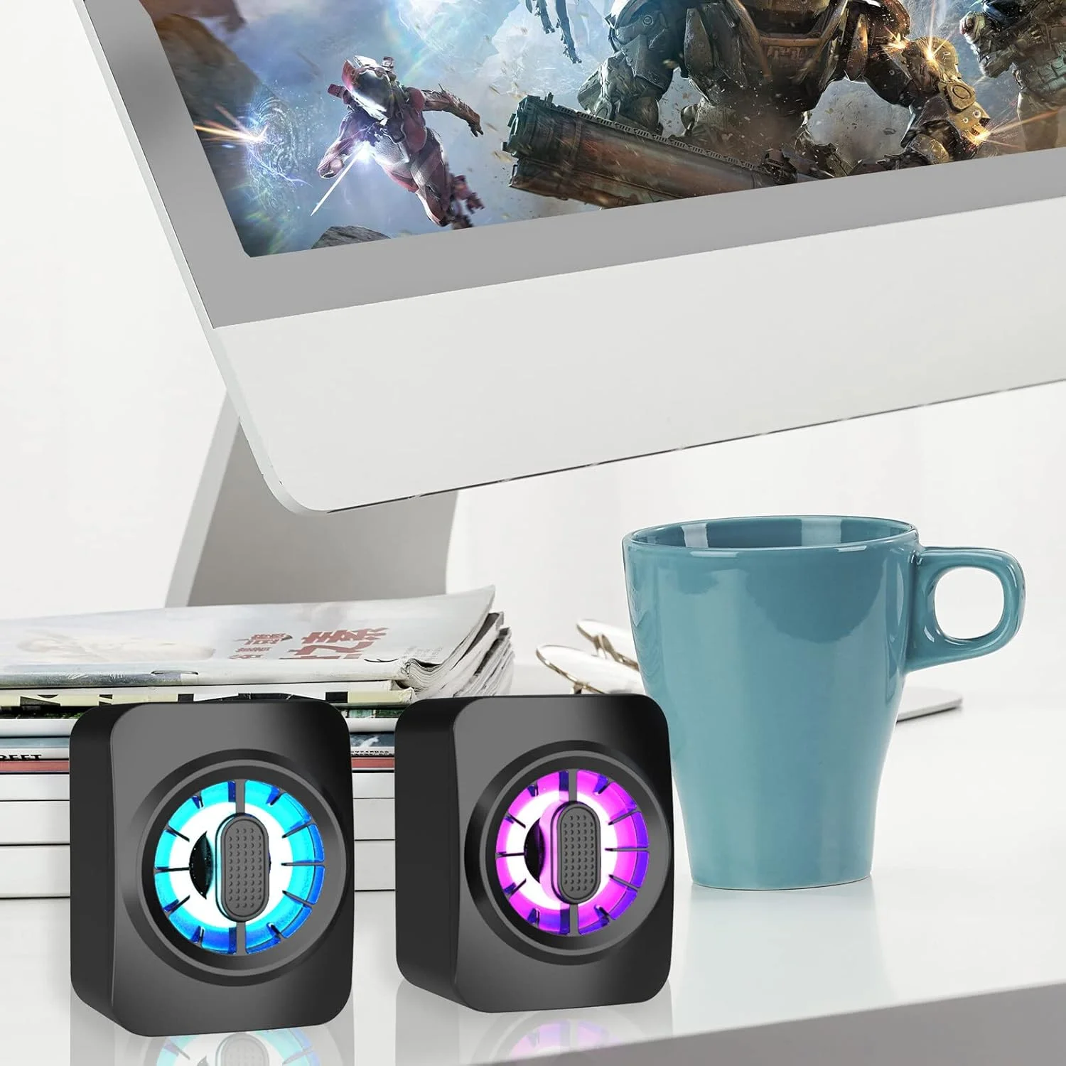 اسپیکر کامپیوتر Irovami A1، اسپیکر مینی قابل حمل RGB با USB، جعبه صدای سیمی 3.5 میلی متری، ساب ووفر 6 واتی، کنترل برای لپ تاپ، کامپیوتر رومیزی، تبلت، کامپیوتر شخصی، تلفن هوشمند
