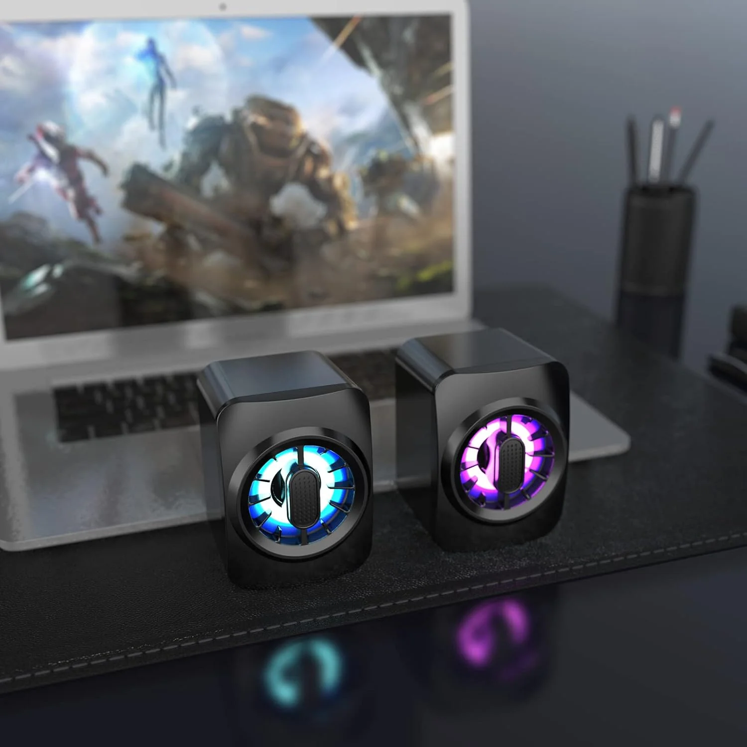 اسپیکر کامپیوتر Irovami A1، اسپیکر مینی قابل حمل RGB با USB، جعبه صدای سیمی 3.5 میلی متری، ساب ووفر 6 واتی، کنترل برای لپ تاپ، کامپیوتر رومیزی، تبلت، کامپیوتر شخصی، تلفن هوشمند