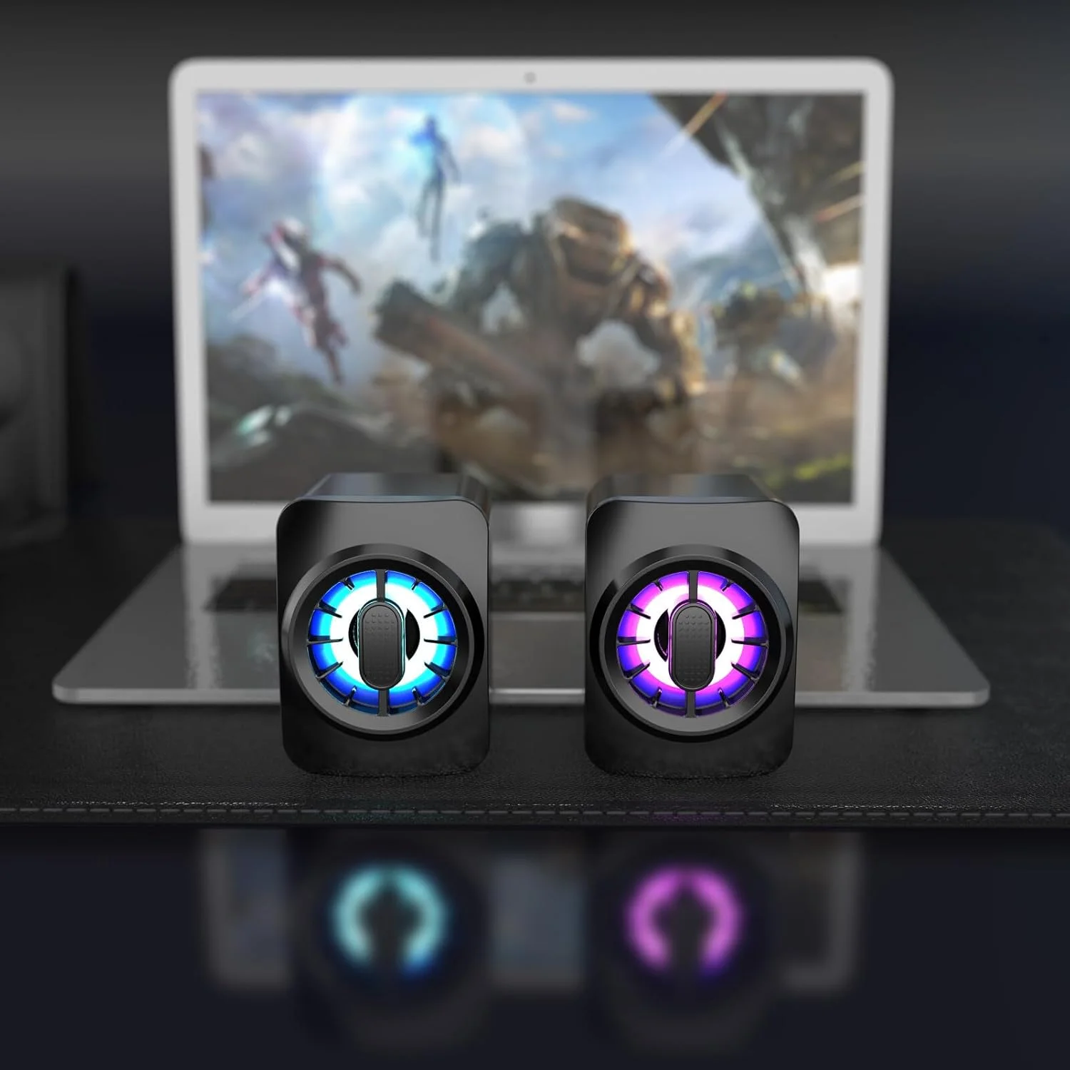 اسپیکر کامپیوتر Irovami A1، اسپیکر مینی قابل حمل RGB با USB، جعبه صدای سیمی 3.5 میلی متری، ساب ووفر 6 واتی، کنترل برای لپ تاپ، کامپیوتر رومیزی، تبلت، کامپیوتر شخصی، تلفن هوشمند