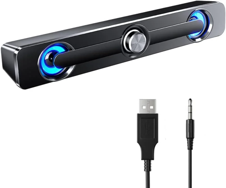 اسپیکر کامپیوتر سیم دار USB مدل Irovami V-111، اسپیکر استریو قدرتمند با ساب ووفر، صدای فراگیر باس برای کامپیوتر، لپ تاپ، تلفن، تبلت، MP3 و MP4