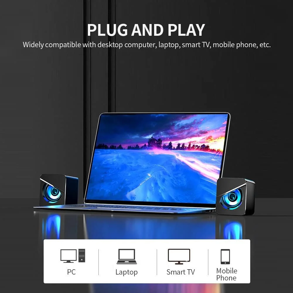اسپیکر ساب ووفر کامپیوتر Irovami با سیم USB، مناسب برای منزل و محل کار، دارای باس قوی، نورپردازی جذاب و جلوه صوتی استریو اسپیکر ساب ووفر کامپیوتر Irovami با سیم USB، مناسب برای منزل و محل کار، دارای باس قوی، نورپردازی جذاب و جلوه صوتی استریو