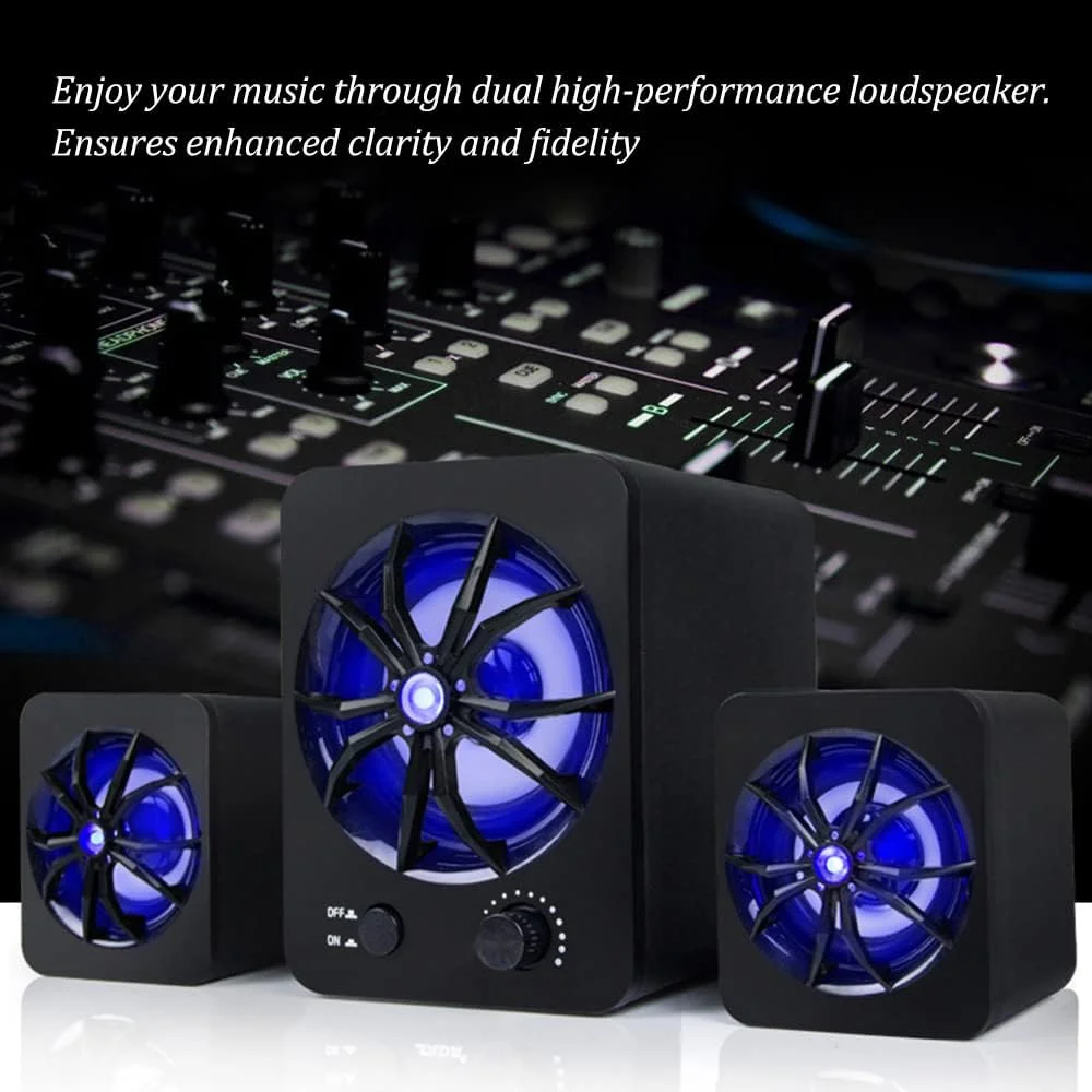 اسپیکر کامپیوتر Irovami D-207، اسپیکر ترکیبی سیم دار USB، دارای LED رنگارنگ، استریو باس، پخش کننده موسیقی، ساب ووفر برای کامپیوتر رومیزی، لپ تاپ، تبلت، تلفن هوشمند