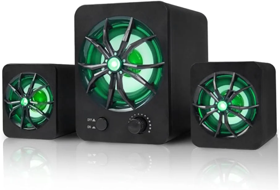 اسپیکر کامپیوتر Irovami D-207، اسپیکر ترکیبی سیم دار USB، دارای LED رنگارنگ، استریو باس، پخش کننده موسیقی، ساب ووفر برای کامپیوتر رومیزی، لپ تاپ، تبلت، تلفن هوشمند