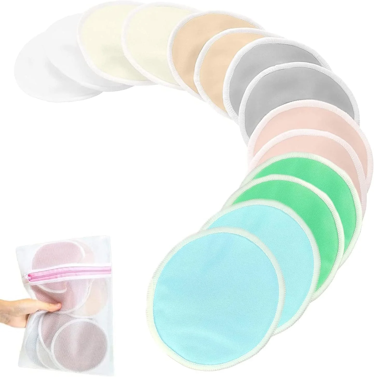 پد سینه قابل شستشو و ضد لغزش آلمکا کوز 14 عددی، پد سینه ارگانیک، پد شیردهی فوق العاده جاذب با کیف نگهداری شستشو برای مادران شیرده