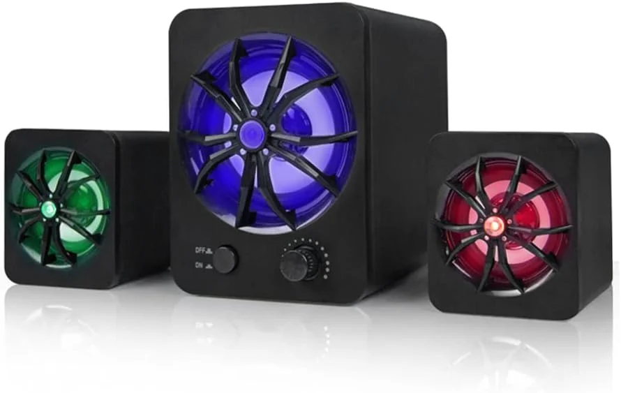 اسپیکر کامپیوتر Irovami D-207، اسپیکر ترکیبی سیم دار USB، دارای LED رنگارنگ، استریو باس، پخش کننده موسیقی، ساب ووفر برای کامپیوتر رومیزی، لپ تاپ، تبلت، تلفن هوشمند