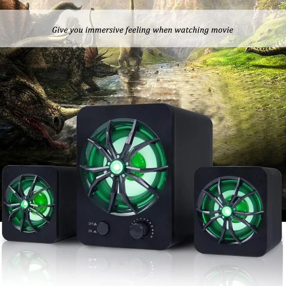اسپیکر کامپیوتر Irovami D-207، اسپیکر ترکیبی سیم دار USB، دارای LED رنگارنگ، استریو باس، پخش کننده موسیقی، ساب ووفر برای کامپیوتر رومیزی، لپ تاپ، تبلت، تلفن هوشمند
