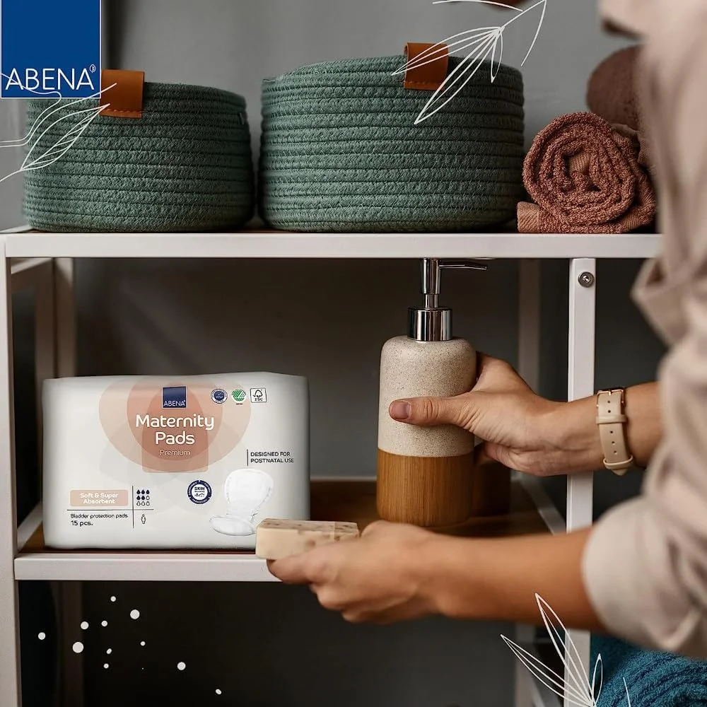 پدهای بهداشتی دوران بارداری آبنا پریمیوم برای زنان، جذب فوق العاده، پدهای یکبار مصرف نرم، تنفس پذیر و سازگار با پوست برای بی اختیاری بعد از زایمان، لوازم ضروری پس از زایمان، پدهای بهداشتی بعد از زایمان، 30 عدد