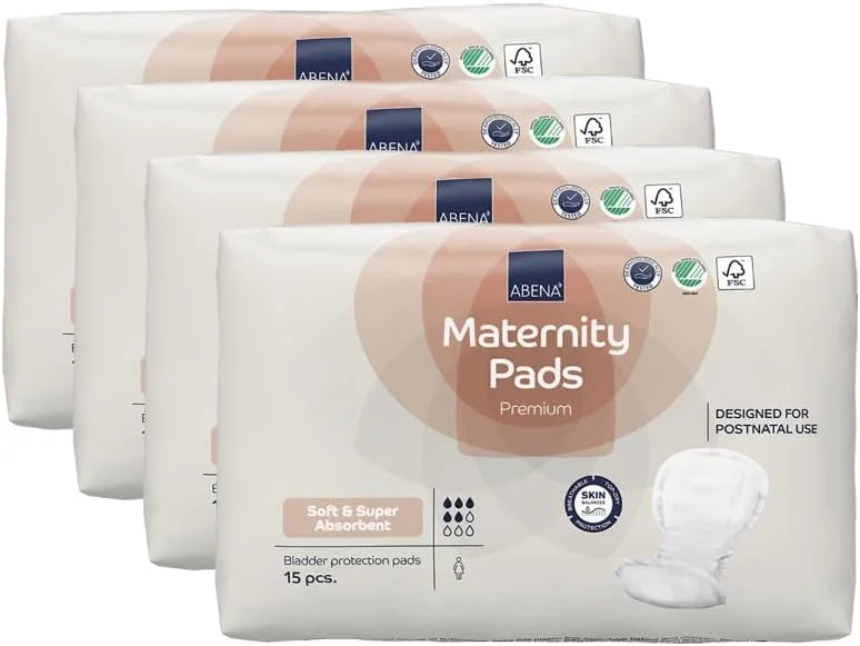 پدهای بهداشتی دوران بارداری آبنا پریمیوم برای زنان، جذب فوق العاده، پدهای یکبار مصرف نرم، تنفس پذیر و سازگار با پوست برای بی اختیاری بعد از زایمان، لوازم ضروری پس از زایمان، پدهای بهداشتی بعد از زایمان، 60 عدد