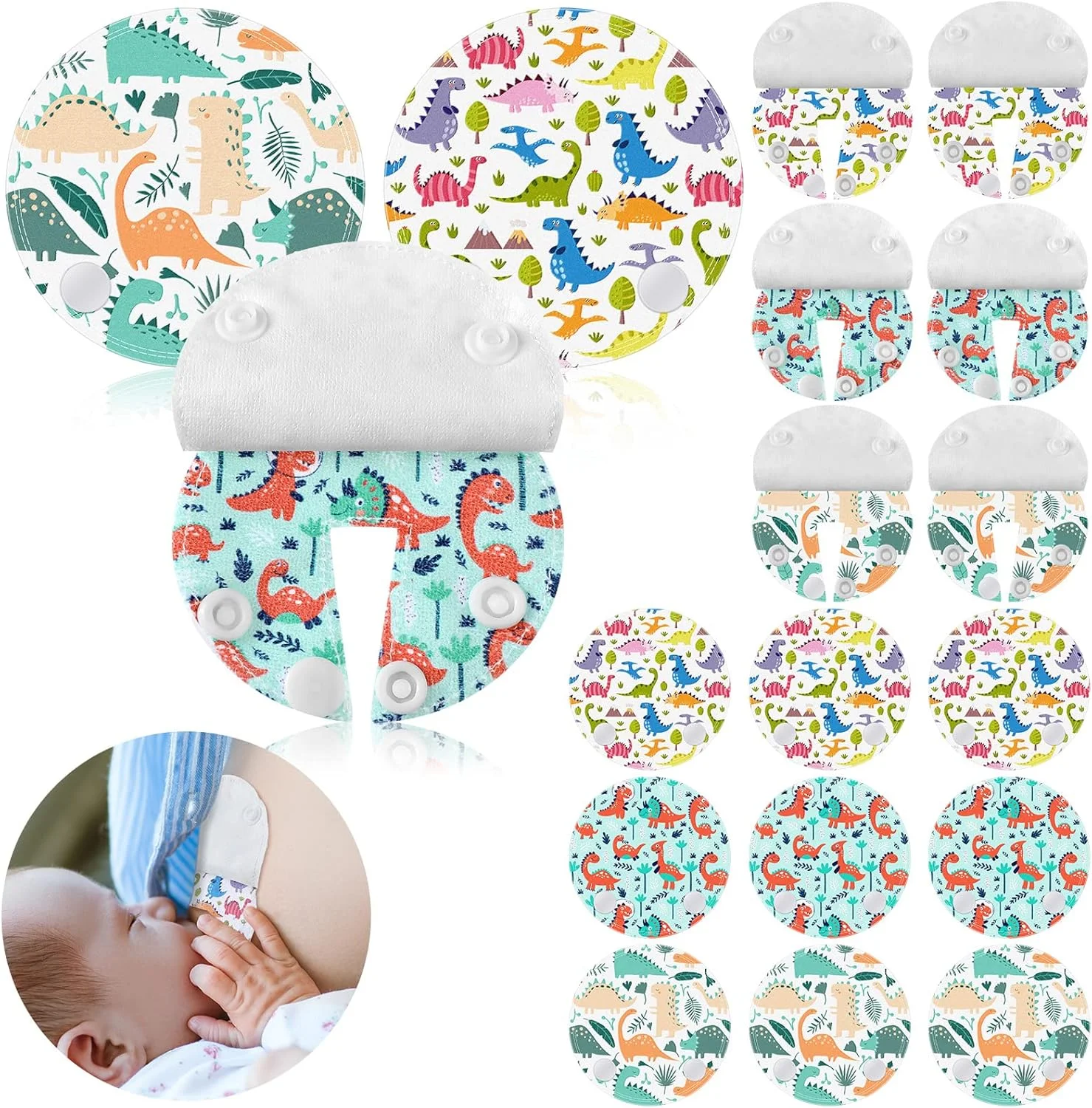 پد لوله تغذیه Breling بسته 18 عددی، پد دکمه ای، روکش دکمه Gtube، لوازم تغذیه دایناسور بامزه قابل استفاده مجدد G Tube برای مراقبت از شیردهی نوزادان و کودکان (دایناسور)