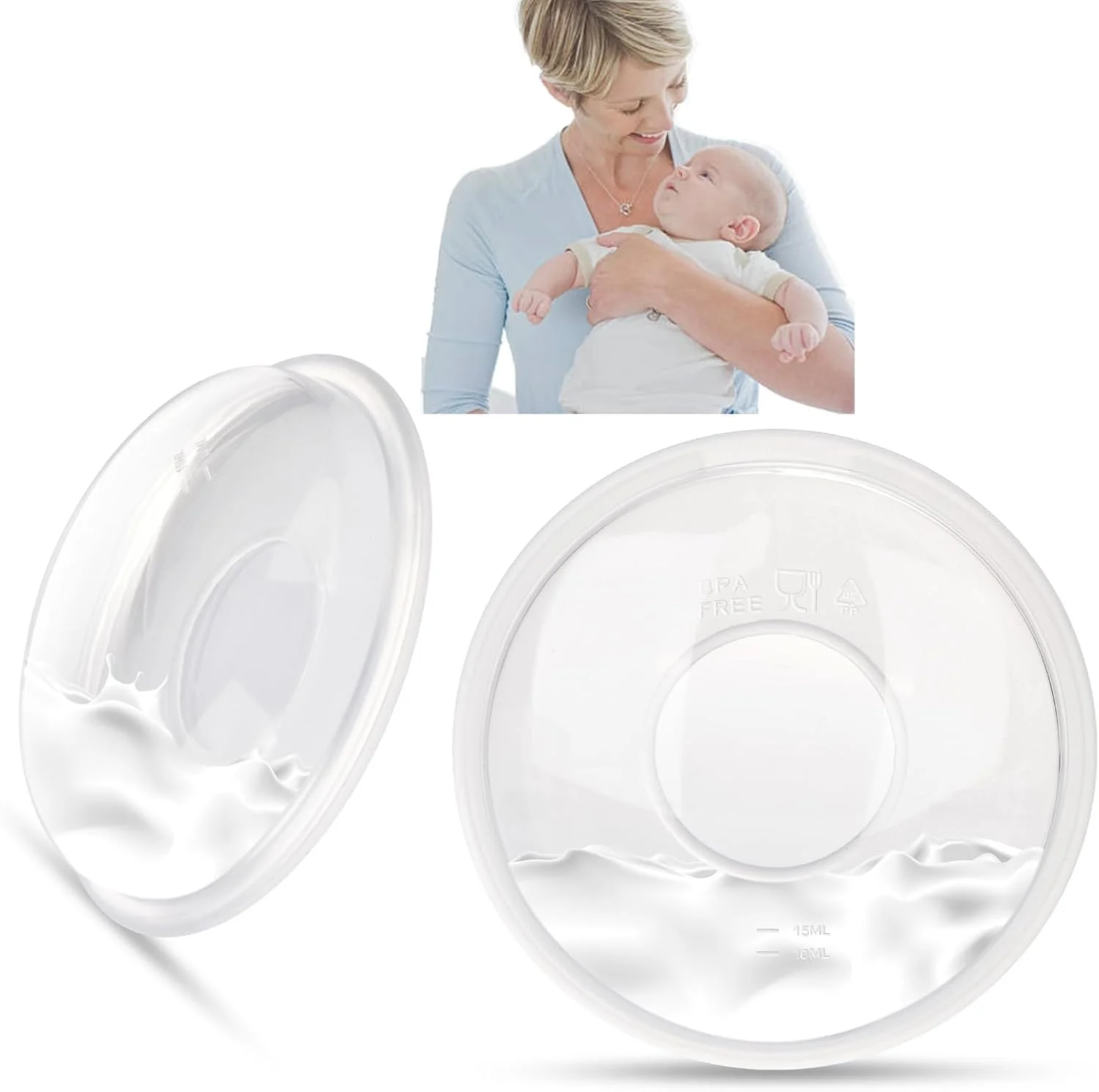 جمع کننده شیر مادر - 2 عدد پوسته، استفاده آسان، بدون BPA، محافظت از نوک سینه، فنجان های جمع آوری قابل استفاده مجدد، جایگزین پدهای سینه (2 در 1)