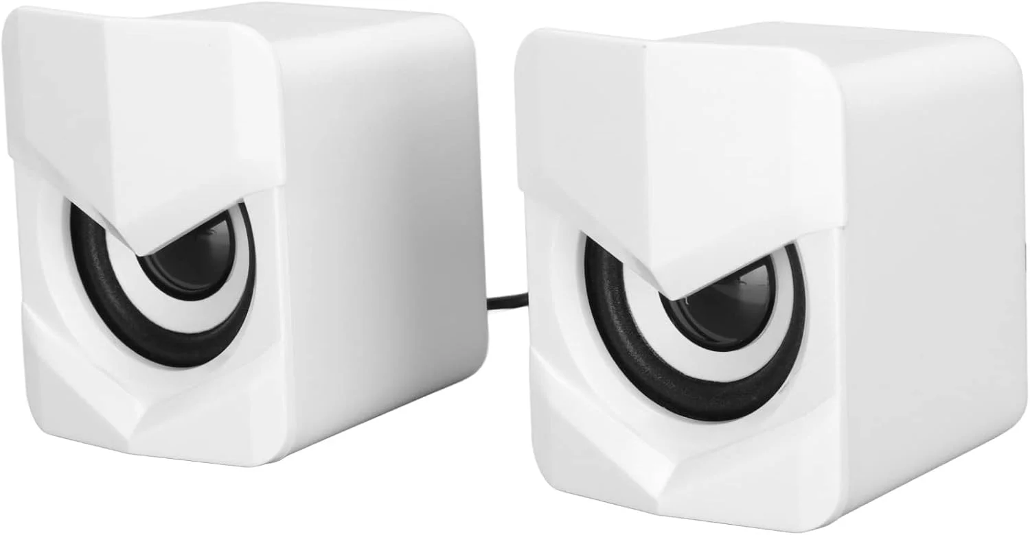 اسپیکر کامپیوتر سیمی USB Juicemoo، اسپیکر لپ تاپ صدای شفاف ABS برای تلفن همراه و پروژکتور (نسخه معمولی سفید)