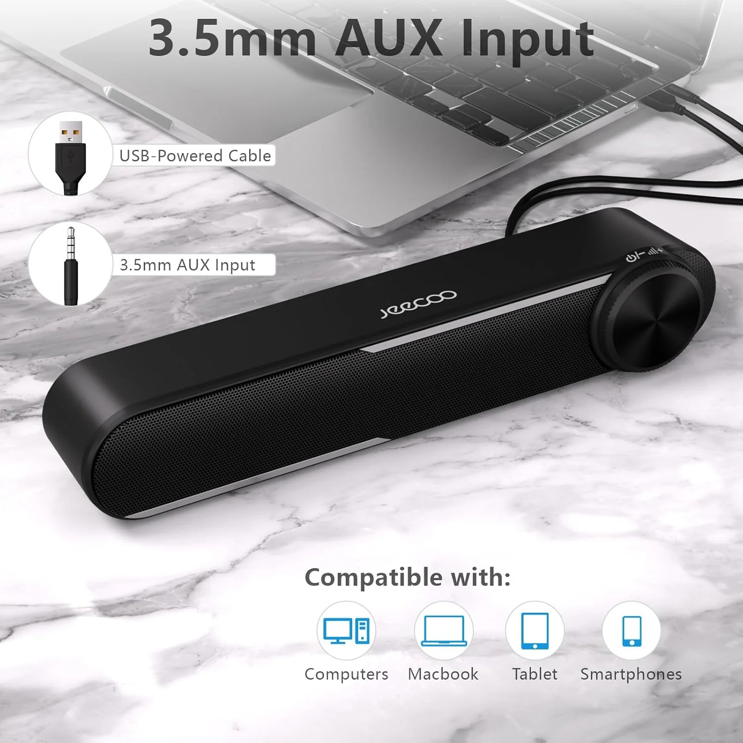 اسپیکر سیمی کامپیوتر Jeecoo A30 - ساندبار PC برای مانیتور - صدای شفاف، تغذیه از طریق USB با AUX 3.5 میلیمتری، کنترل حجم صدای بزرگ - سازگار با لپتاپ و تبلت اسپیکر سیمی کامپیوتر Jeecoo A30 - ساندبار PC برای مانیتور - صدای شفاف، تغذیه از طریق USB با AUX 3.5 میلیمتری، کنترل حجم صدای بزرگ - سازگار با لپتاپ و تبلت