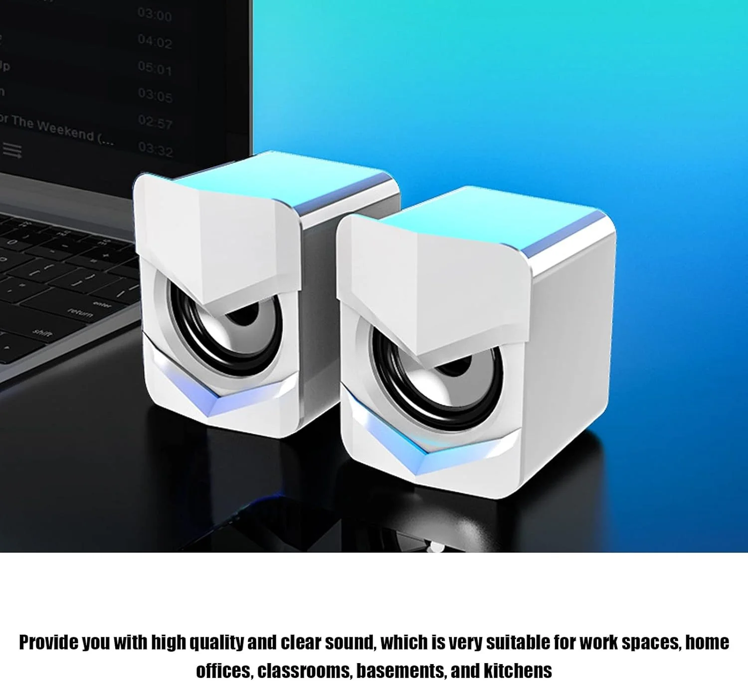 اسپیکر کامپیوتر سیمی USB Juicemoo، اسپیکر لپ تاپ صدای شفاف ABS برای تلفن همراه و پروژکتور (نسخه معمولی سفید) اسپیکر کامپیوتر سیمی USB Juicemoo، اسپیکر لپ تاپ صدای شفاف ABS برای تلفن همراه و پروژکتور (نسخه معمولی سفید)