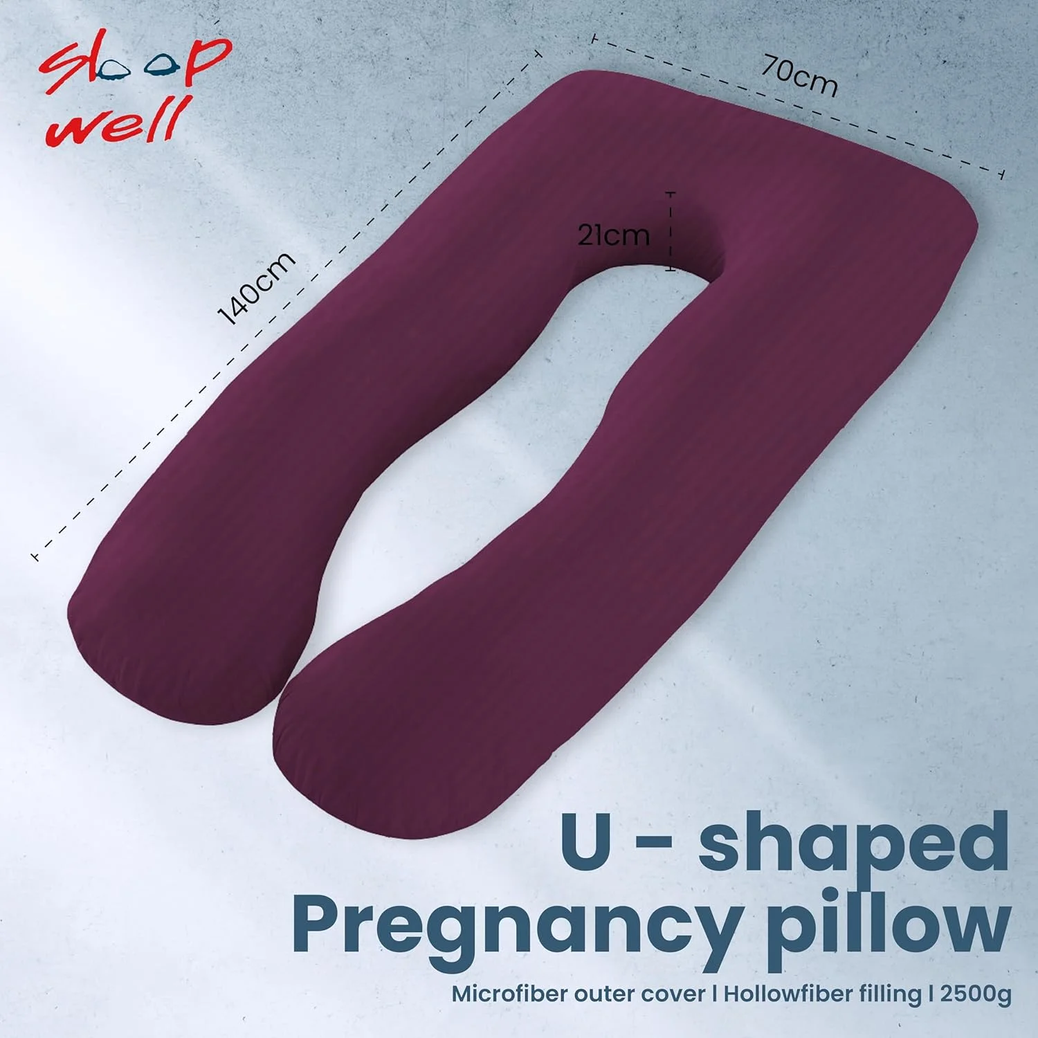 بالش بارداری Sleep well، مدل U شکل، تمام بدن، 70x140 سانتی متر - پارچه میکروفایبر نرم با الیاف توخالی. پشتیبانی از کمر، پاها، شکم برای زنان باردار - بنفش بالش بارداری Sleep well، مدل U شکل، تمام بدن، 70x140 سانتی متر - پارچه میکروفایبر نرم با الیاف توخالی. پشتیبانی از کمر، پاها، شکم برای زنان باردار - بنفش