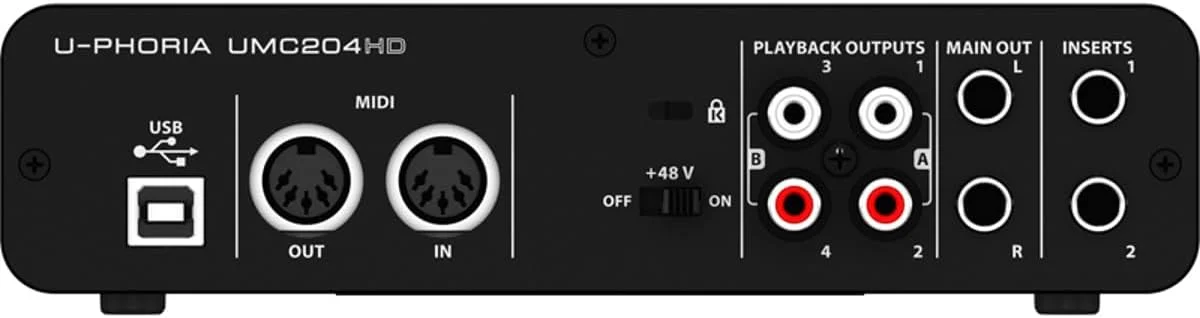 کارت صدای USB/MIDI بهرینگر UMC204HD با کیفیت استودیویی 2x4، 24 بیت/192 کیلوهرتز به همراه پری امپ میکروفون MIDAS کارت صدای USB/MIDI بهرینگر UMC204HD با کیفیت استودیویی 2x4، 24 بیت/192 کیلوهرتز به همراه پری امپ میکروفون MIDAS