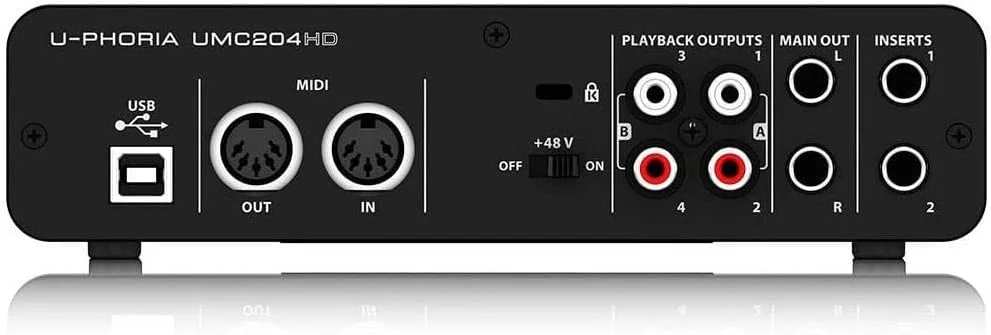 کارت صدای USB/MIDI بهرینگر UMC204HD با کیفیت استودیویی 2x4، 24 بیت/192 کیلوهرتز به همراه پری امپ میکروفون MIDAS کارت صدای USB/MIDI بهرینگر UMC204HD با کیفیت استودیویی 2x4، 24 بیت/192 کیلوهرتز به همراه پری امپ میکروفون MIDAS