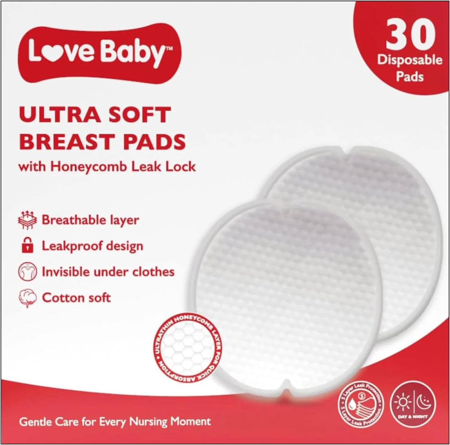 پدهای شیردهی یکبار مصرف فوق العاده نرم Love Baby | با قفل ضد نشت لانه زنبوری | لایه تنفسی | طراحی ضد نشت | نامرئی زیر لباس | 30 عدد پد یکبار مصرف پدهای شیردهی یکبار مصرف فوق العاده نرم Love Baby | با قفل ضد نشت لانه زنبوری | لایه تنفسی | طراحی ضد نشت | نامرئی زیر لباس | 30 عدد پد یکبار مصرف