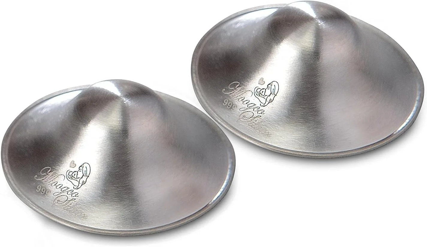 کاپ های نقره ای شیردهی اصل Moogco - محافظ سینه برای شیردهی نوزاد - لوازم ضروری شیردهی - لوازم ضروری نوزاد - پوشش سینه برای شیردهی - نقره 925 (سایز معمولی 999k)