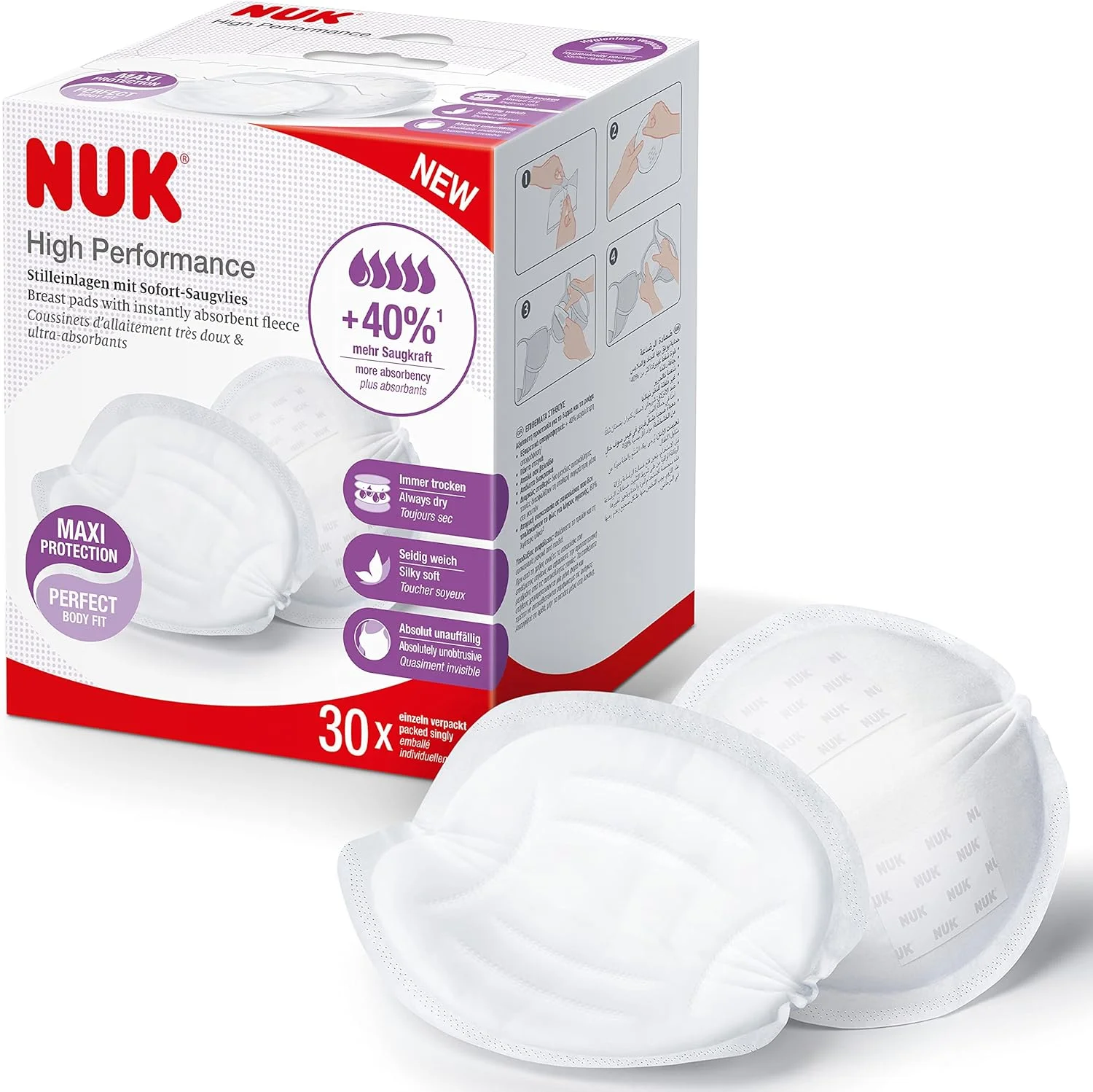 پدهای سینه یکبار مصرف با عملکرد بالا NUK | مناسب شیردهی 30 عددی