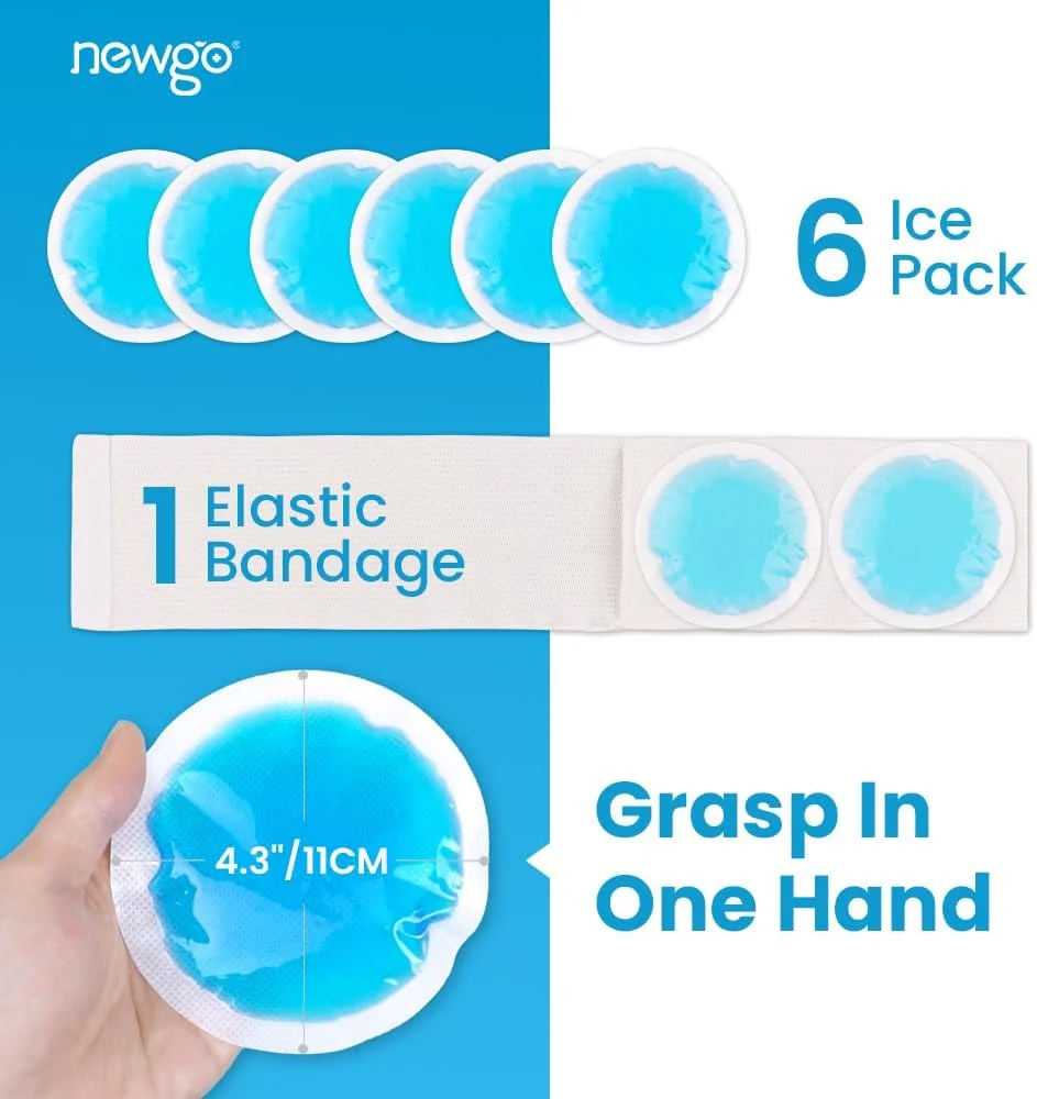 کمپرس یخ کوچک NEWGO برای آسیب دیدگی، بسته 6 عددی کمپرس یخ گرد برای صورت، واجد شرایط FSA، کمپرس سرد و گرم دایره ای با پوشش پارچه ای و آستین برای تسکین درد، دندان درد