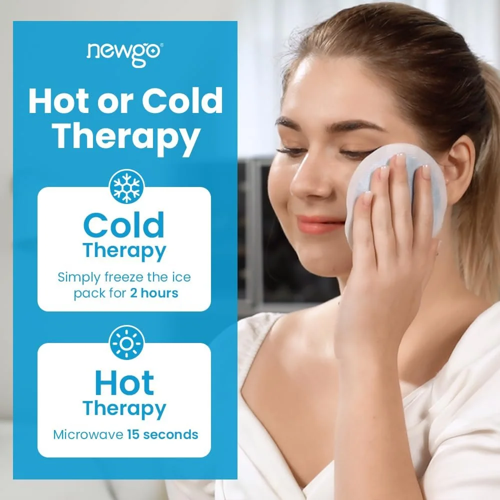 کمپرس یخ کوچک NEWGO برای آسیب دیدگی، بسته 6 عددی کمپرس یخ گرد برای صورت، واجد شرایط FSA، کمپرس سرد و گرم دایره ای با پوشش پارچه ای و آستین برای تسکین درد، دندان درد