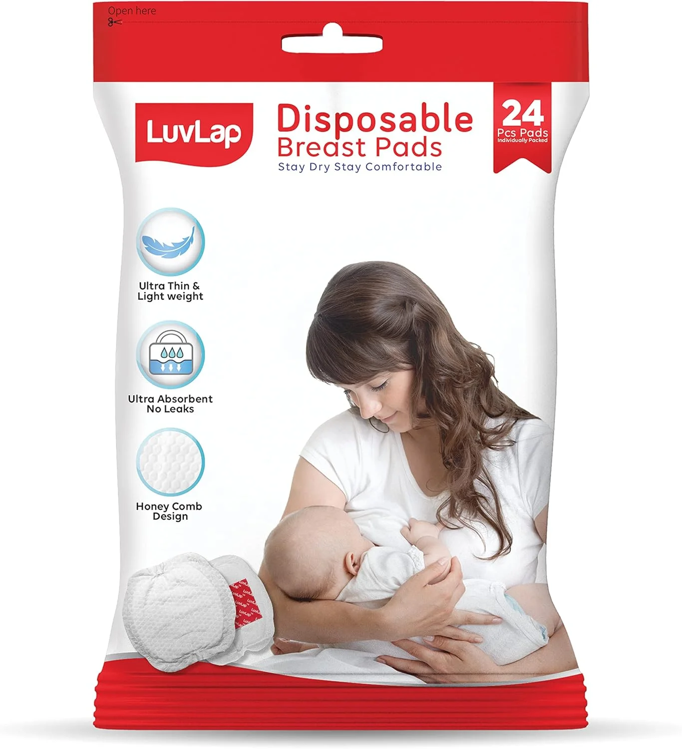 پدهای شیردهی یکبار مصرف فوق العاده نازک Luv Lap - بسته 24 عددی، سفید