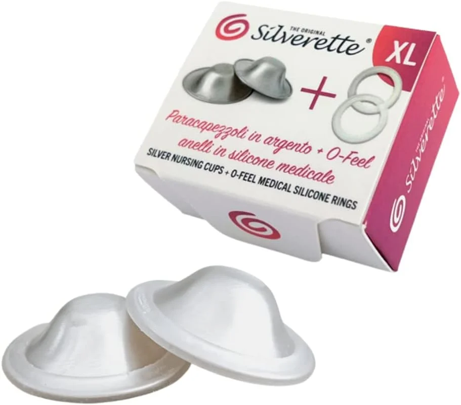 کاپ های شیردهی نقره ای اورجینال SILVERETTE XL - تسکین و محافظت از نوک سینه های شما در دوران شیردهی - ساخت ایتالیا (XL + O-Feel)