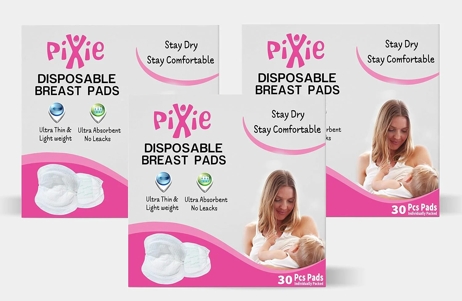 پدهای سینه یکبار مصرف Pixie، 30 عددی، بسته 3 عددی
