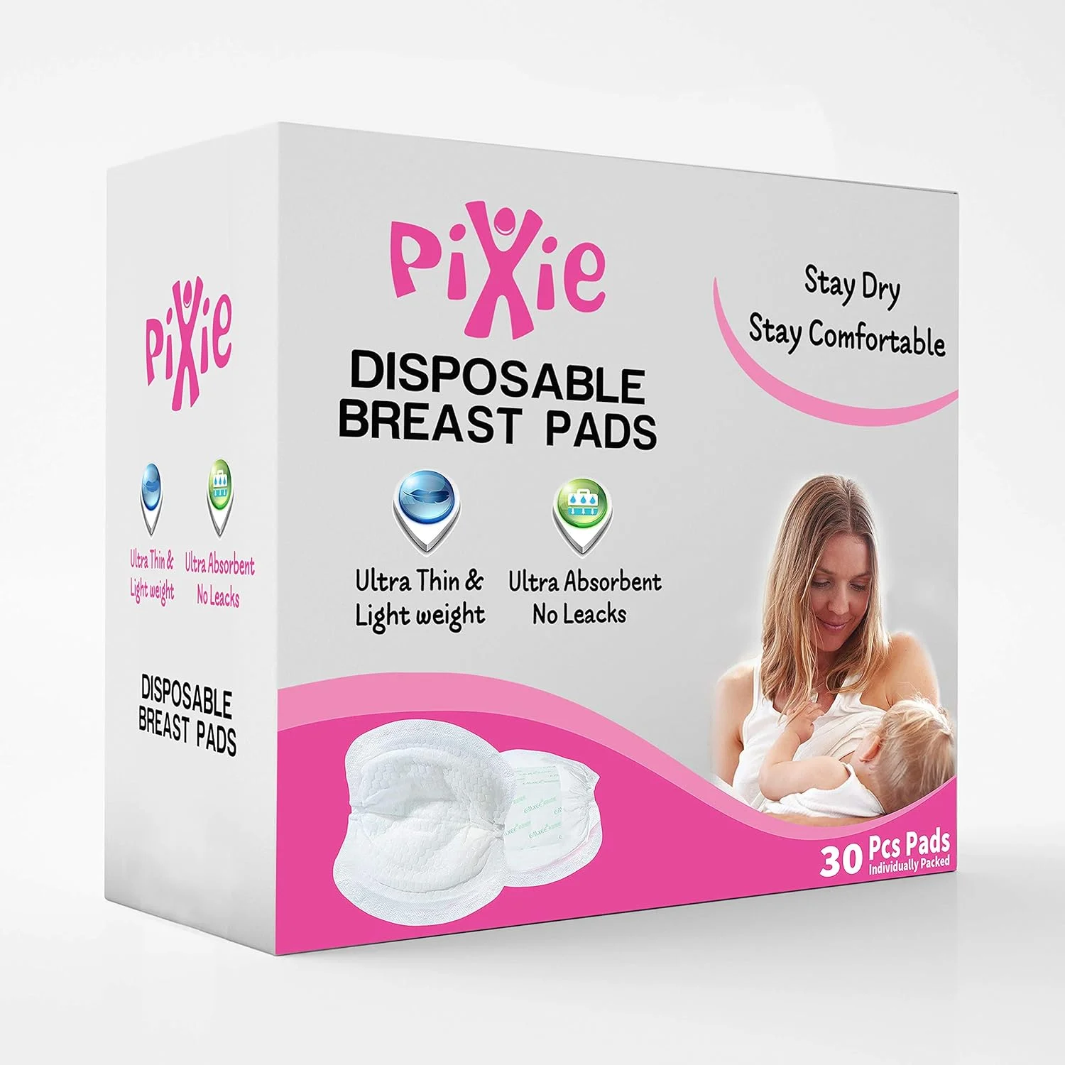 پدهای سینه یکبار مصرف Pixie، 30 عددی، بسته 3 عددی