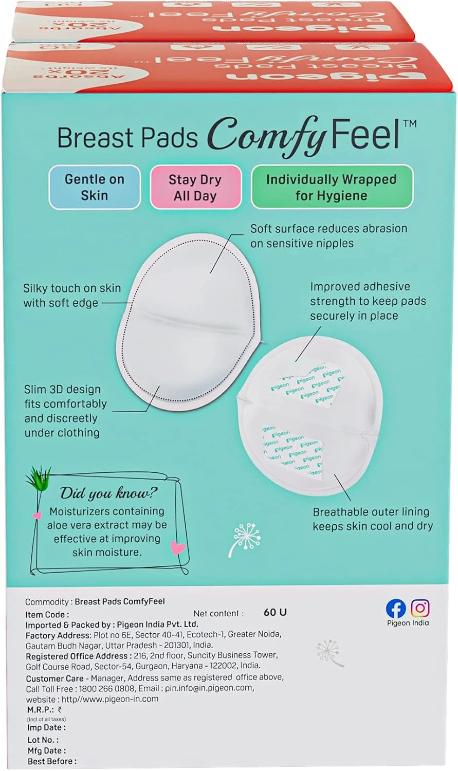 پدهای سینه یکبار مصرف Pigeon، حس راحتی، 2 برابر نرم تر، ملایم روی پوست، خشک نگه داشتن تمام روز، عصاره آلوئه ورا، تست شده توسط متخصص پوست، پوشش ضد نشت، سفید، 60 عدد، بسته 2 عددی پدهای سینه یکبار مصرف Pigeon، حس راحتی، 2 برابر نرم تر، ملایم روی پوست، خشک نگه داشتن تمام روز، عصاره آلوئه ورا، تست شده توسط متخصص پوست، پوشش ضد نشت، سفید، 60 عدد، بسته 2 عددی