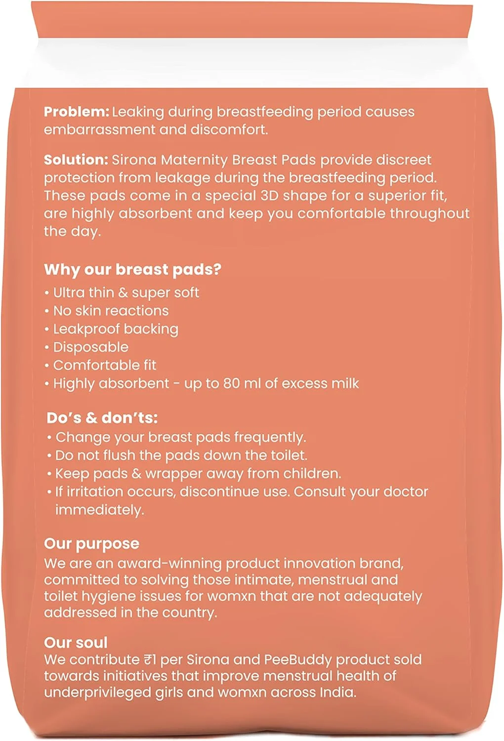پدهای سینه یکبار مصرف شیردهی و بارداری سیرونا برای زنان (36 عدد در بسته)