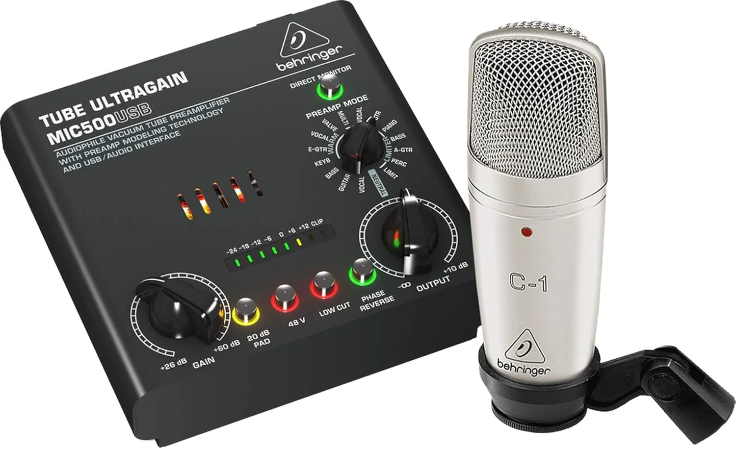 مجموعه کامل استودیویی Behringer VOICE STUDIO با میکروفون کاندنسر استودیویی، پری امپ تیوب با 16 حالت پری امپ و رابط USB/Audio