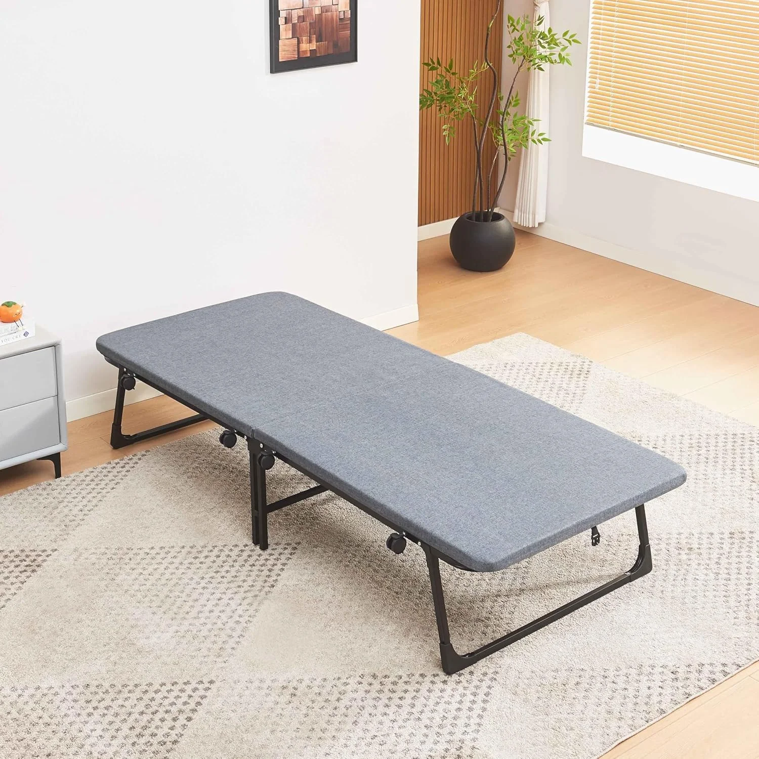 تخت مهمان تاشو فلزی یک نفره به همراه تشک هوم باکس مدل Movo Jazz - ابعاد 80x190 سانتی متر